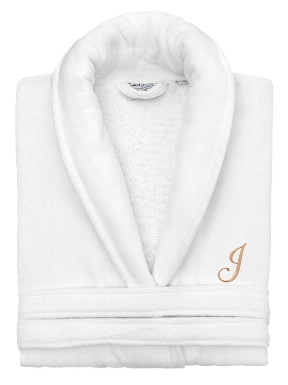 Linum Home Anovia Velour Cotton Bathrobe White L-XL Personalized-J Unisex Robe